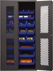 Durham - 30 Bin Storage Cabinet - Steel, 36" Wide x 24" Deep x 72" High, Blue - Exact Tool & Supply