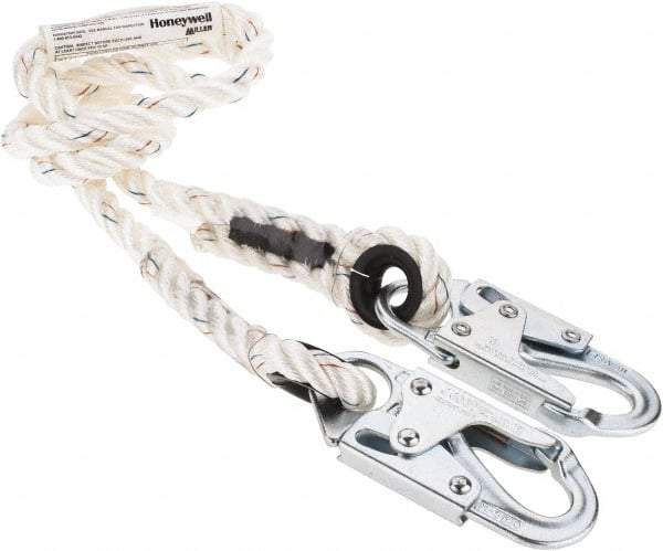 Miller - 6' Long, 310 Lb Capacity, 1 Leg Locking Snap Hook Harness Positioning/Restraint Lanyard - 1-1/2" Diam, Filament Nylon Rope, Locking Snap Hook Anchorage Connection - Exact Tool & Supply