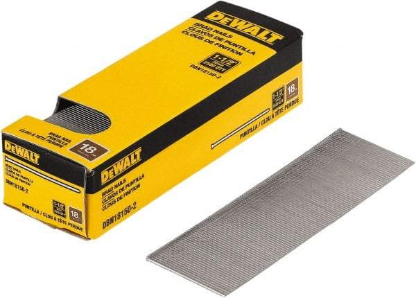 DeWALT - 18 Gauge 1-1/2" Long Brad Nails for Power Nailers - Steel, Bright Finish, Smooth Shank, Straight Stick Collation, Brad Head, Chisel Point - Exact Tool & Supply