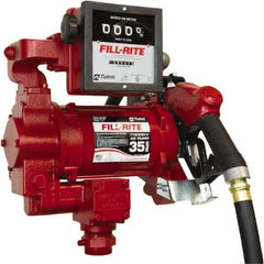 Tuthill - 35 GPM, 1" Hose Diam, Gasoline, Kerosene & Diesel Fuel AC High Flow Tank Pump with Auto Nozzle & 901 Meter - Cast Iron Pump, 1-1/4" Inlet, 1" Outlet, 115/230 Volts, 18' Hose Length, 3/4 hp - Exact Tool & Supply