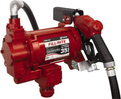 Tuthill - 35 GPM, 1" Hose Diam, Gasoline, Kerosene & Diesel Fuel AC High Flow Tank Pump with Auto Nozzle - Cast Iron Pump, 1-1/4" Inlet, 1" Outlet, 115/230 Volts, 18' Hose Length, 3/4 hp - Exact Tool & Supply