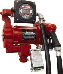 Tuthill - 27 GPM, 1" Hose Diam, Gasoline, Kerosene & Diesel Fuel AC High Flow Tank Pump with Automatic Nozzle & 900D Meter - Cast Iron Pump, 1-1/4" Inlet, 1" Outlet, 115/230 Volts, 18' Hose Length, 3/4 hp - Exact Tool & Supply