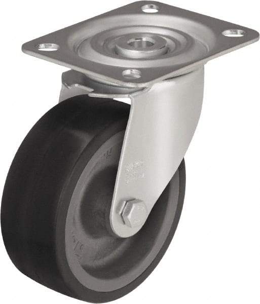 Blickle - 5" Diam x 1-37/64" Wide x 5-7/8" OAH Top Plate Mount Swivel Caster - Silicone Rubber, 264 Lb Capacity, Plain Bore Bearing, 3-15/16 x 3-3/8" Plate - Exact Tool & Supply