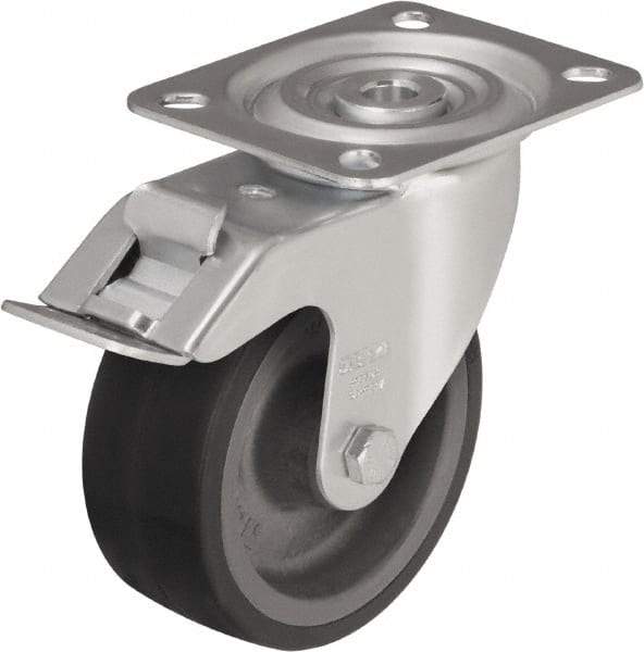 Blickle - 4" Diam x 1-37/64" Wide x 4-59/64" OAH Top Plate Mount Swivel Caster - Silicone Rubber, 220 Lb Capacity, Plain Bore Bearing, 3-15/16 x 3-3/8" Plate - Exact Tool & Supply