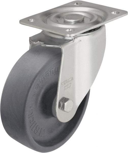Blickle - 6" Diam x 2" Wide x 7-1/2" OAH Top Plate Mount Swivel Caster - Heat-Resistant Nylon, 770 Lb Capacity, Plain Bore Bearing, 5-1/2 x 4-3/8" Plate - Exact Tool & Supply