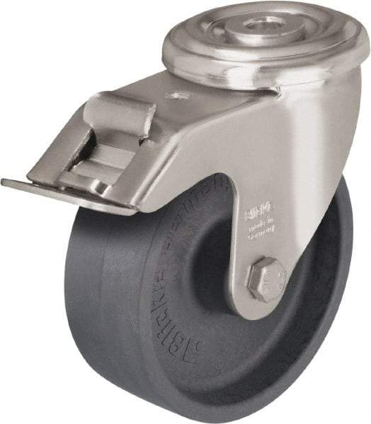 Blickle - 3" Diam x 1-1/4" Wide x 4" OAH Hollow Kingpin Mount Swivel Caster with Brake - Heat-Resistant Nylon, 330 Lb Capacity, Plain Bore Bearing, Hollow Kingpin Stem - Exact Tool & Supply