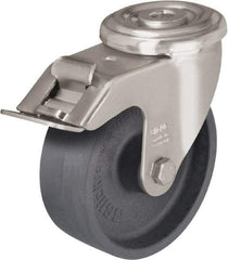 Blickle - 3" Diam x 1-1/4" Wide x 4" OAH Hollow Kingpin Mount Swivel Caster with Brake - Heat-Resistant Nylon, 330 Lb Capacity, Plain Bore Bearing, Hollow Kingpin Stem - Exact Tool & Supply