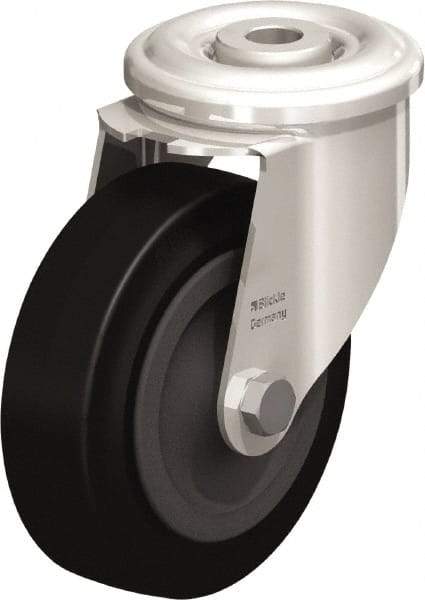 Blickle - 4" Diam x 1-3/16" Wide x 4-59/64" OAH Hollow Kingpin Mount Swivel Caster - Heat-Resistant Solid Rubber, 220 Lb Capacity, Plain Bore Bearing, Hollow Kingpin Stem - Exact Tool & Supply
