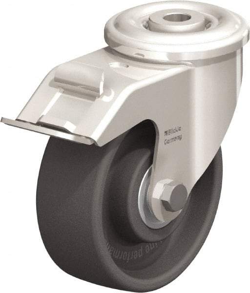 Blickle - 4" Diam x 1-1/2" Wide x 4-59/64" OAH Hollow Kingpin Mount Swivel Caster with Brake - Heat-Resistant Nylon, 330 Lb Capacity, Ball Bearing, Hollow Kingpin Stem - Exact Tool & Supply