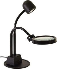 Electrix - 7 Volt, LED, Machine Light - Weighted for Desk, 7 Ft. Cord, 1.75x Magnification, 5 Inch Light Diameter, Black - Exact Tool & Supply