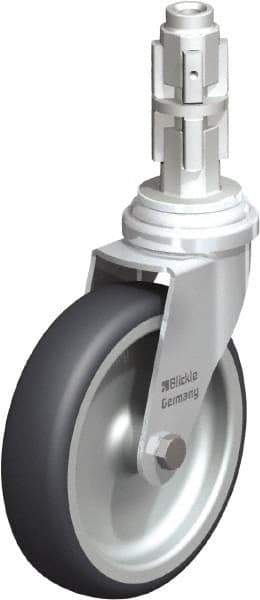 Blickle - 4" Diam x 63/64" Wide x 4-7/8" OAH Metal Expander Mount Swivel Caster - Rubber Elastomer (TPE), 154 Lb Capacity, Plain Bore Bearing, Metal Expander Stem - Exact Tool & Supply