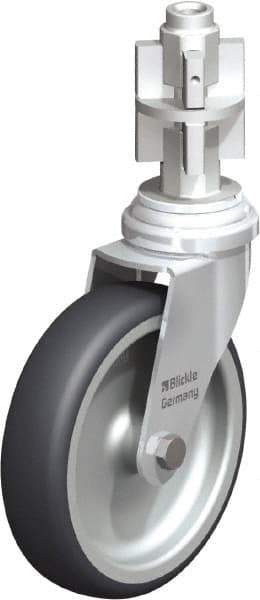 Blickle - 4" Diam x 63/64" Wide x 4-7/8" OAH Metal Expander Mount Swivel Caster - Rubber Elastomer (TPE), 154 Lb Capacity, Plain Bore Bearing, Metal Expander Stem - Exact Tool & Supply