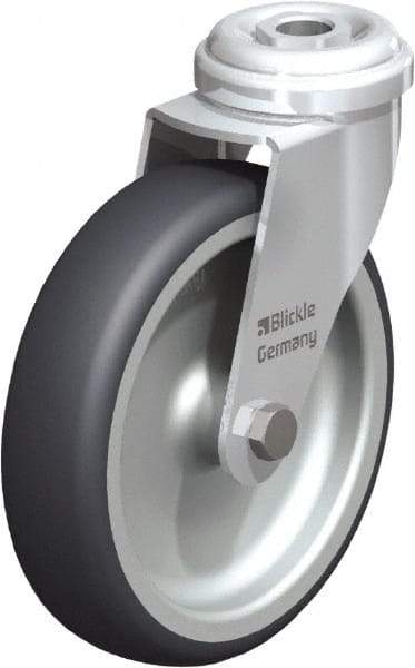 Blickle - 4" Diam x 63/64" Wide x 4-49/64" OAH Hollow Kingpin Mount Swivel Caster - Rubber Elastomer (TPE), 154 Lb Capacity, Plain Bore Bearing, Hollow Kingpin Stem - Exact Tool & Supply