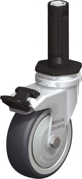 Blickle - 3" Diam x 63/64" Wide x 4" OAH Stem Mount Swivel Caster with Brake - Rubber Elastomer (TPE), 165 Lb Capacity, Ball Bearing, Round Stem - Exact Tool & Supply