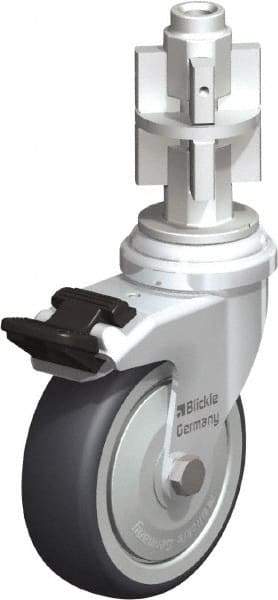 Blickle - 3" Diam x 63/64" Wide x 4" OAH Metal Expander Mount Swivel Caster with Brake - Rubber Elastomer (TPE), 165 Lb Capacity, Ball Bearing, Metal Expander Stem - Exact Tool & Supply
