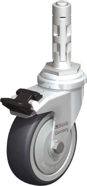 Blickle - 3" Diam x 63/64" Wide x 4" OAH Metal Expander Mount Swivel Caster with Brake - Rubber Elastomer (TPE), 165 Lb Capacity, Ball Bearing, Metal Expander Stem - Exact Tool & Supply
