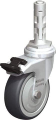 Blickle - 3" Diam x 63/64" Wide x 4" OAH Metal Expander Mount Swivel Caster with Brake - Rubber Elastomer (TPE), 165 Lb Capacity, Ball Bearing, Metal Expander Stem - Exact Tool & Supply