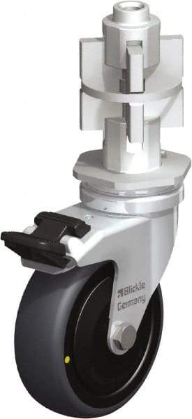 Blickle - 3" Diam x 63/64" Wide x 4" OAH Metal Expander Mount Swivel Caster with Brake - Rubber Elastomer (TPE), 110 Lb Capacity, Ball Bearing, Metal Expander Stem - Exact Tool & Supply