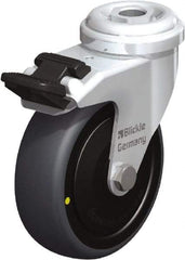 Blickle - 3" Diam x 63/64" Wide x 3-27/32" OAH Hollow Kingpin Mount Swivel Caster with Brake - Rubber Elastomer (TPE), 110 Lb Capacity, Ball Bearing, Hollow Kingpin Stem - Exact Tool & Supply