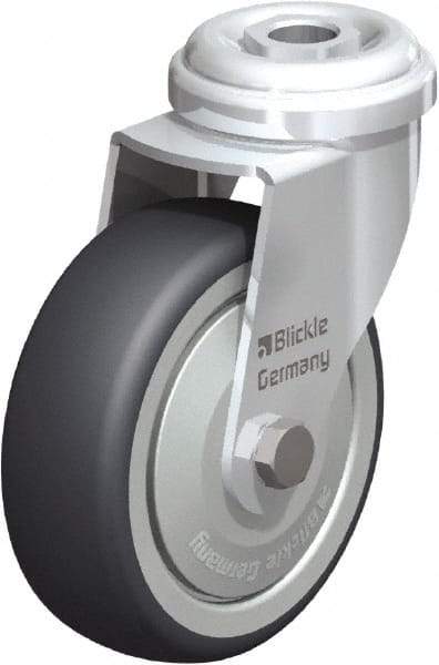 Blickle - 3" Diam x 63/64" Wide x 3-27/32" OAH Hollow Kingpin Mount Swivel Caster - Rubber Elastomer (TPE), 165 Lb Capacity, Ball Bearing, Hollow Kingpin Stem - Exact Tool & Supply