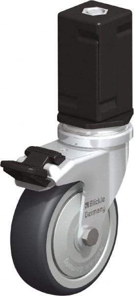 Blickle - 3" Diam x 63/64" Wide x 4" OAH Stem Mount Swivel Caster with Brake - Rubber Elastomer (TPE), 165 Lb Capacity, Ball Bearing, Square Stem - Exact Tool & Supply