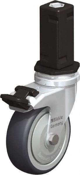 Blickle - 3" Diam x 63/64" Wide x 4" OAH Stem Mount Swivel Caster with Brake - Rubber Elastomer (TPE), 165 Lb Capacity, Ball Bearing, Square Stem - Exact Tool & Supply