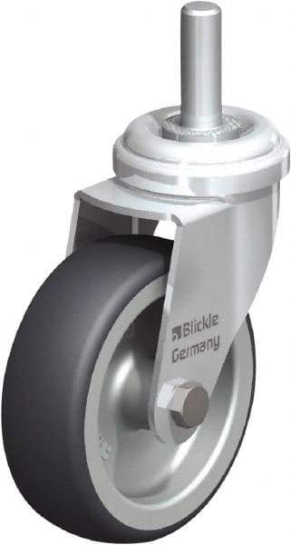 Blickle - 3" Diam x 63/64" Wide x 3-27/32" OAH Stem Mount Swivel Caster - Rubber Elastomer (TPE), 165 Lb Capacity, Plain Bore Bearing, 3/8 x 1-13/16" Threaded Stem - Exact Tool & Supply