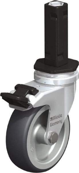 Blickle - 3" Diam x 63/64" Wide x 4" OAH Stem Mount Swivel Caster with Brake - Rubber Elastomer (TPE), 165 Lb Capacity, Plain Bore Bearing, Square Stem - Exact Tool & Supply