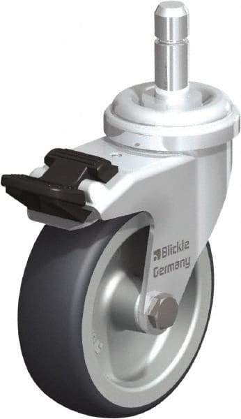 Blickle - 3" Diam x 63/64" Wide x 3-55/64" OAH Stem Mount Swivel Caster with Brake - Rubber Elastomer (TPE), 165 Lb Capacity, Plain Bore Bearing, Friction Stem - Exact Tool & Supply