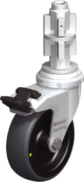 Blickle - 3" Diam x 63/64" Wide x 4" OAH Metal Expander Mount Swivel Caster with Brake - Rubber Elastomer (TPE), 110 Lb Capacity, Plain Bore Bearing, Metal Expander Stem - Exact Tool & Supply