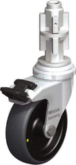 Blickle - 3" Diam x 63/64" Wide x 4" OAH Metal Expander Mount Swivel Caster with Brake - Rubber Elastomer (TPE), 110 Lb Capacity, Plain Bore Bearing, Metal Expander Stem - Exact Tool & Supply