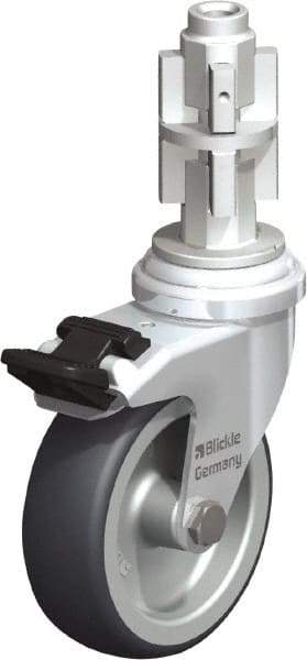 Blickle - 3" Diam x 63/64" Wide x 4" OAH Metal Expander Mount Swivel Caster with Brake - Rubber Elastomer (TPE), 165 Lb Capacity, Plain Bore Bearing, Metal Expander Stem - Exact Tool & Supply