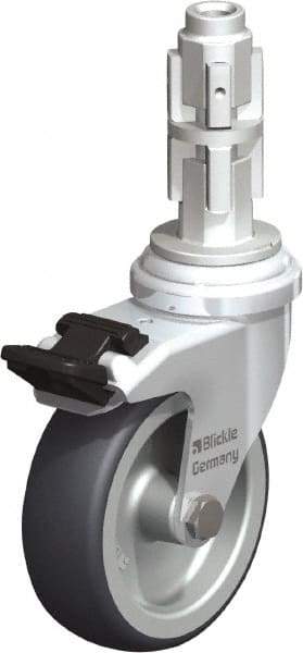 Blickle - 3" Diam x 63/64" Wide x 4" OAH Metal Expander Mount Swivel Caster with Brake - Rubber Elastomer (TPE), 165 Lb Capacity, Plain Bore Bearing, Metal Expander Stem - Exact Tool & Supply