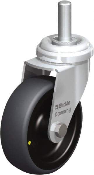 Blickle - 3" Diam x 63/64" Wide x 3-27/32" OAH Stem Mount Swivel Caster - Rubber Elastomer (TPE), 110 Lb Capacity, Plain Bore Bearing, 3/8 x 1-13/16" Threaded Stem - Exact Tool & Supply