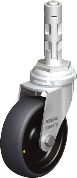 Blickle - 3" Diam x 63/64" Wide x 4" OAH Metal Expander Mount Swivel Caster - Rubber Elastomer (TPE), 110 Lb Capacity, Plain Bore Bearing, Metal Expander Stem - Exact Tool & Supply