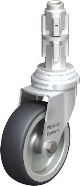 Blickle - 3" Diam x 63/64" Wide x 4" OAH Metal Expander Mount Swivel Caster - Rubber Elastomer (TPE), 165 Lb Capacity, Plain Bore Bearing, Metal Expander Stem - Exact Tool & Supply