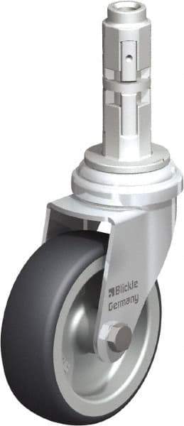 Blickle - 3" Diam x 63/64" Wide x 4" OAH Metal Expander Mount Swivel Caster - Rubber Elastomer (TPE), 165 Lb Capacity, Plain Bore Bearing, Metal Expander Stem - Exact Tool & Supply
