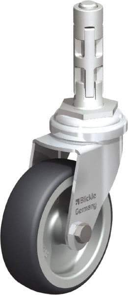 Blickle - 3" Diam x 63/64" Wide x 4" OAH Metal Expander Mount Swivel Caster - Rubber Elastomer (TPE), 165 Lb Capacity, Plain Bore Bearing, Metal Expander Stem - Exact Tool & Supply