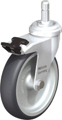 Blickle - 4" Diam x 63/64" Wide x 4-49/64" OAH Stem Mount Swivel Caster with Brake - Rubber Elastomer (TPE), 154 Lb Capacity, Plain Bore Bearing, Friction Stem - Exact Tool & Supply