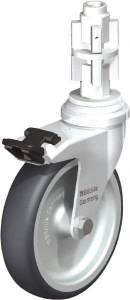 Blickle - 4" Diam x 63/64" Wide x 4-7/8" OAH Metal Expander Mount Swivel Caster with Brake - Rubber Elastomer (TPE), 154 Lb Capacity, Plain Bore Bearing, Metal Expander Stem - Exact Tool & Supply