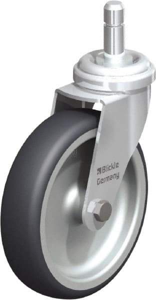 Blickle - 4" Diam x 63/64" Wide x 4-49/64" OAH Stem Mount Swivel Caster - Rubber Elastomer (TPE), 154 Lb Capacity, Plain Bore Bearing, Friction Stem - Exact Tool & Supply