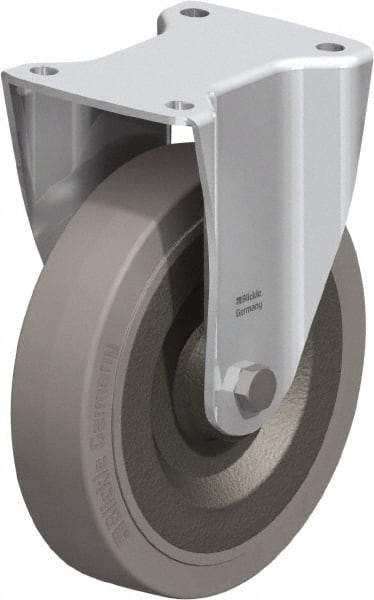Blickle - 8" Diam x 1-31/32" Wide x 9-41/64" OAH Top Plate Mount Rigid Caster - Solid Rubber, 1,320 Lb Capacity, Ball Bearing, 5-1/2 x 4-3/8" Plate - Exact Tool & Supply