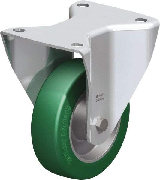 Blickle - 5" Diam x 1-37/64" Wide x 6-1/2" OAH Top Plate Mount Rigid Caster - Polyurethane-Elastomer Blickle Softhane, 770 Lb Capacity, Ball Bearing, 5-1/2 x 4-3/8" Plate - Exact Tool & Supply