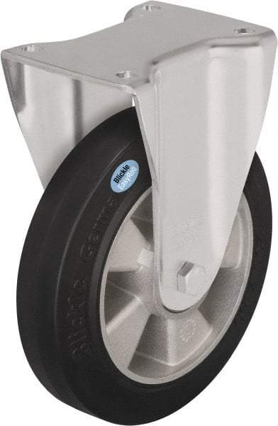Blickle - 8" Diam x 1-31/32" Wide x 9-41/64" OAH Top Plate Mount Rigid Caster - Solid Rubber, 1,100 Lb Capacity, Ball Bearing, 5-1/2 x 4-3/8" Plate - Exact Tool & Supply
