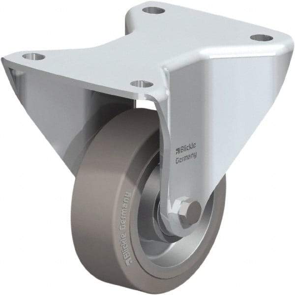 Blickle - 5" Diam x 1-37/64" Wide x 5-1/2" OAH Top Plate Mount Rigid Caster - Solid Rubber, 440 Lb Capacity, Ball Bearing, 5-1/2 x 4-3/8" Plate - Exact Tool & Supply