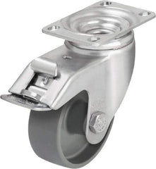Blickle - 3-1/2" Diam x 1-1/4" Wide x 4-11/16" OAH Top Plate Mount Swivel Caster with Brake - Impact-Resistant Nylon, 400 Lb Capacity, Plain Bore Bearing, 3-5/8 x 2-1/2" Plate - Exact Tool & Supply