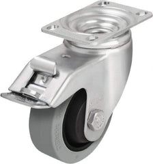 Blickle - 5" Diam x 1-3/8" Wide x 6-1/8" OAH Top Plate Mount Swivel Caster with Brake - Solid Rubber, 400 Lb Capacity, Ball Bearing, 3-5/8 x 2-1/2" Plate - Exact Tool & Supply
