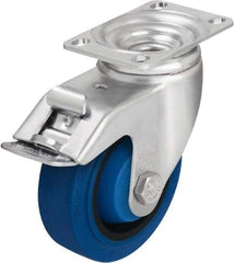 Blickle - 4" Diam x 1-3/8" Wide x 5-1/8" OAH Top Plate Mount Swivel Caster with Brake - Solid Rubber, 400 Lb Capacity, Ball Bearing, 3-5/8 x 2-1/2" Plate - Exact Tool & Supply