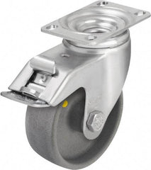 Blickle - 5" Diam x 1-9/16" Wide x 6-1/8" OAH Top Plate Mount Swivel Caster with Brake - Impact-Resistant Nylon, 400 Lb Capacity, Ball Bearing, 3-5/8 x 2-1/2" Plate - Exact Tool & Supply