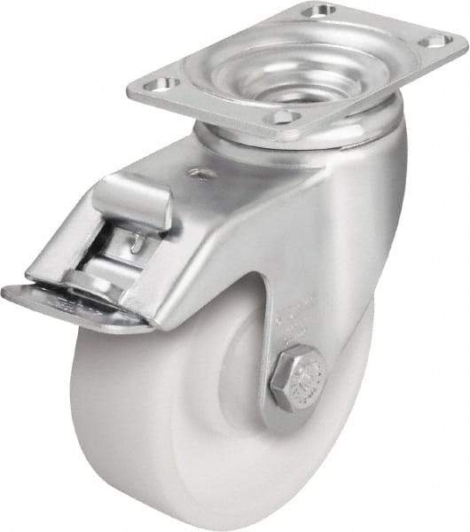 Blickle - 5" Diam x 1-9/16" Wide x 6-1/8" OAH Top Plate Mount Swivel Caster with Brake - Impact-Resistant Nylon, 400 Lb Capacity, Ball Bearing, 3-5/8 x 2-1/2" Plate - Exact Tool & Supply